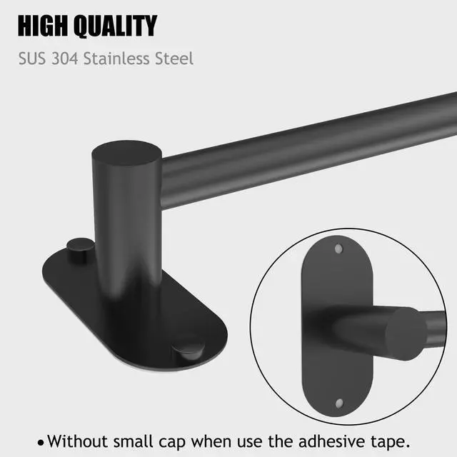Alt view image 8 of 10 - Towel Bar, Adhesive or Drill Wall Mount, Matte Black, 1 Pack | Adjustable 14.4 to 25.2 Inch, 304 Stainless Steel Hand Towel Holder, Round Base Towel Racks for Bathroom, Kitchen Use