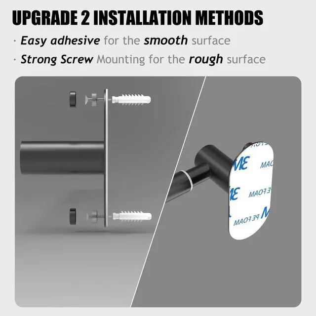 Alt view image 9 of 10 - Towel Bar, Adhesive or Drill Wall Mount, Matte Black, 1 Pack | Adjustable 14.4 to 25.2 Inch, 304 Stainless Steel Hand Towel Holder, Round Base Towel Racks for Bathroom, Kitchen Use