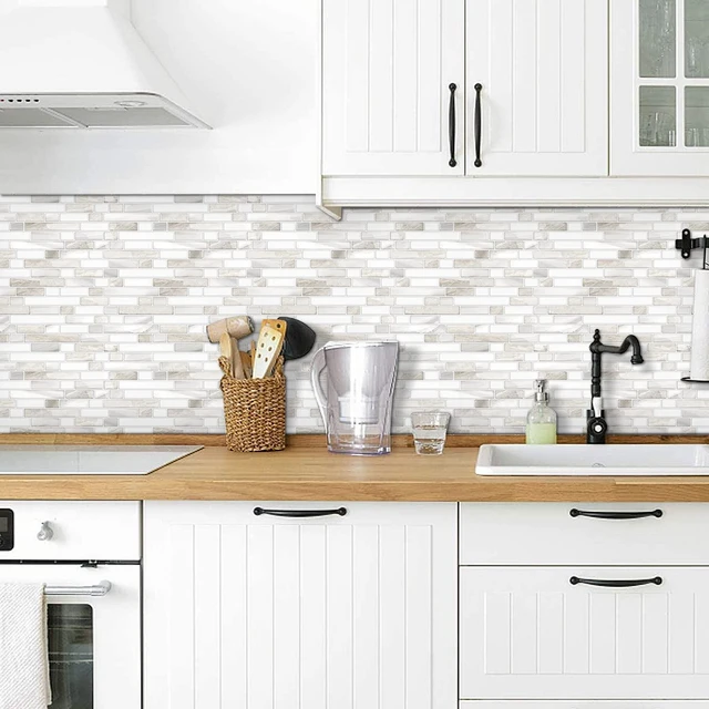 Alt view image 9 of 14 - Thicker Design Peel and Stick, Self Adhesive Stick On Tile Backsplash for Kitchen and Bathroom, Beige & White, 12×12, 10 Sheets