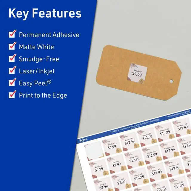 Alt view image 9 of 14 - TrueBlock Matte White Square Labels, Sure Feed Technology, 0.75" x 0.75", 8,000 Matte White Labels, Print-to-The-Edge, Laser/Inkjet Printable, Great for Product Merchandising Stickers