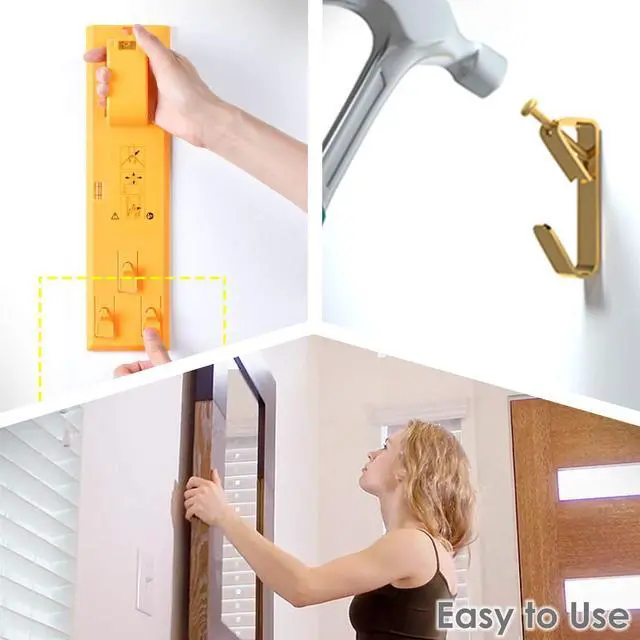 Alt view image 10 of 14 - 100 lb Picture Hangers, Picture Hooks for Hanging Pictures, 20Pcs Frame Hooks Picture Hangers Heavy Duty Hardware Hanger Kit Wooden Wall Painting Hangers Hooks and Nails for Pictures