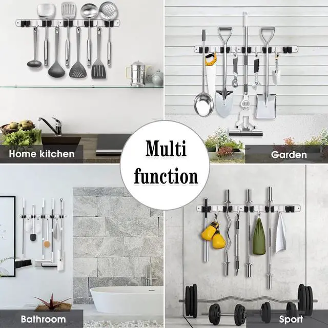 Alt view image 14 of 14 - Broom Holder Wall Mount, 5 Racks 4 Hooks Heavy Duty Mop Organizer | Mop Holder Wall Mount and Broom Hanger for Garage, Laundry Room, Kitchen and Utility Storage