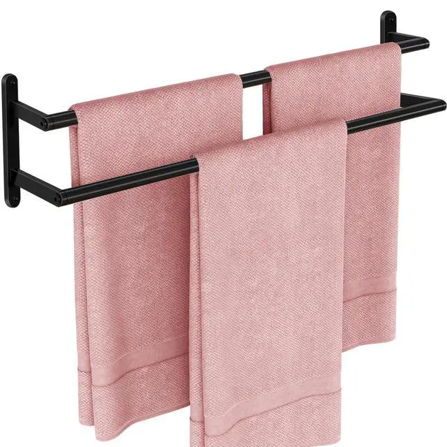 Alt view image 8 of 14 - Double Towel Bar, 24Inch Towel Rack for Bathroom, Stainless Steel Double Bath Towel Bar, Wall Mounted Towel Holder, Double Towel Rod Towel Rail Hanger for Wall, Kitchen (Matte Black)