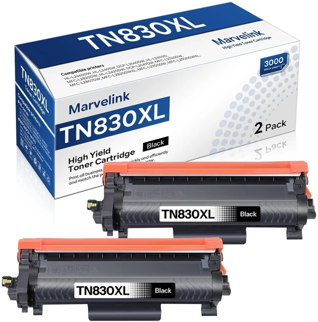 Alt view image 7 of 12 - TN830XL High Yield Black Toner 2-Pack Compatible for Brother TN-830XL | TN 830XL 830 Toner, DCP-L2640DW HL-L2460DW TN830 XL/V/R 830 XL Cartridge MFC-L2820DW HL-L2405W HL-L2400D HL-L2480DW