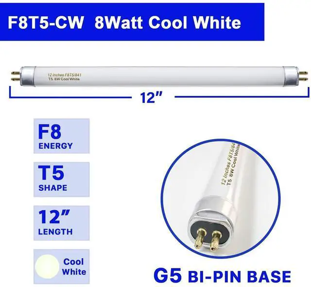 Alt view image 10 of 14 - 8 Pack F8T5/CW Fluorescent Bulbs, T5 12 inch 8 Watts Under Cabinet Light Bulb Cool White, G5 Mini Bi 420 Lumen