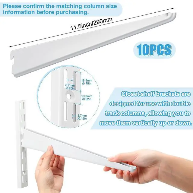 Alt view image 8 of 12 - 10 Pack Adjustable Shelf Brackets for Double Track System Closet Organization Heavy Duty Wire Shelf Brackets (White,11.5 Inches)