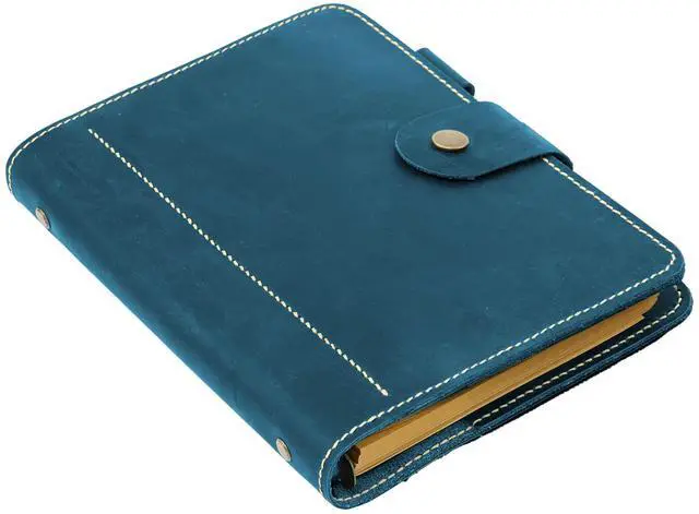 Alt view image 7 of 8 - Leather A5 binder planner, Refillable leather journal, Leather notebook, A5 ring binder, Custom gift for him, Leadership Gifts, Corporate Gifts for Clients (Blue)