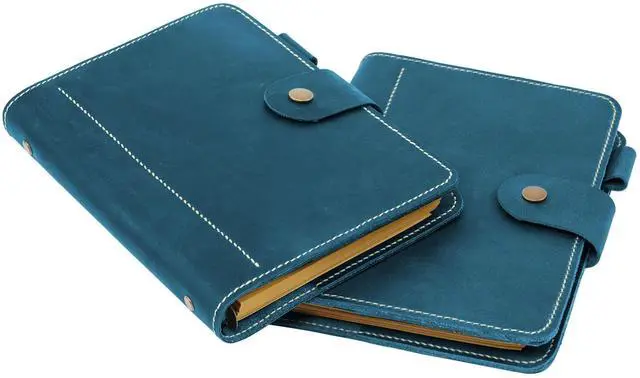 Alt view image 8 of 8 - Leather A5 binder planner, Refillable leather journal, Leather notebook, A5 ring binder, Custom gift for him, Leadership Gifts, Corporate Gifts for Clients (Blue)