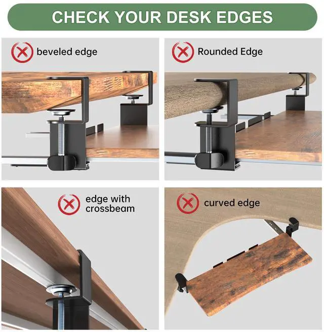 Alt view image 12 of 14 - Extra Large Keyboard Tray Under Desk - Slide Out with Sturdy C-Clip Mount System, Extra Wide 31.5" (35.8" Including Clamps) x 11.8" Pull-Out Keyboard Computer Drawer, Rustic Vintage Brown