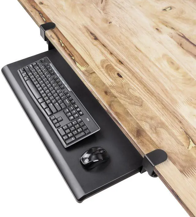 Alt view image 8 of 14 - Under Desk Keyboard Tray, Large 27.5" x 12.2" Slide-Out Clamp-On Drawer with Steel C-Clamps, Ergonomic Platform Fits Full-Size Keyboard and Mouse, Tool-Free Installation, TAA-Compliant