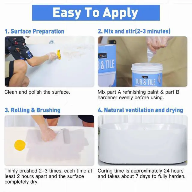 Alt view image 13 of 14 - Tile Paint, Tub and Tile Refinishing Kit with Tools, Water-based Bathtub Paint - Low Odor, Easy to Use, 25-30sq.ft, 16.5oz, Semi-Gloss White