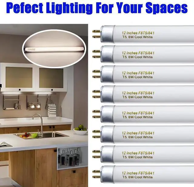 Alt view image 12 of 14 - 8 Pack F8T5/CW Fluorescent Bulbs, T5 12 inch 8 Watts Under Cabinet Light Bulb Cool White, G5 Mini Bi 420 Lumen