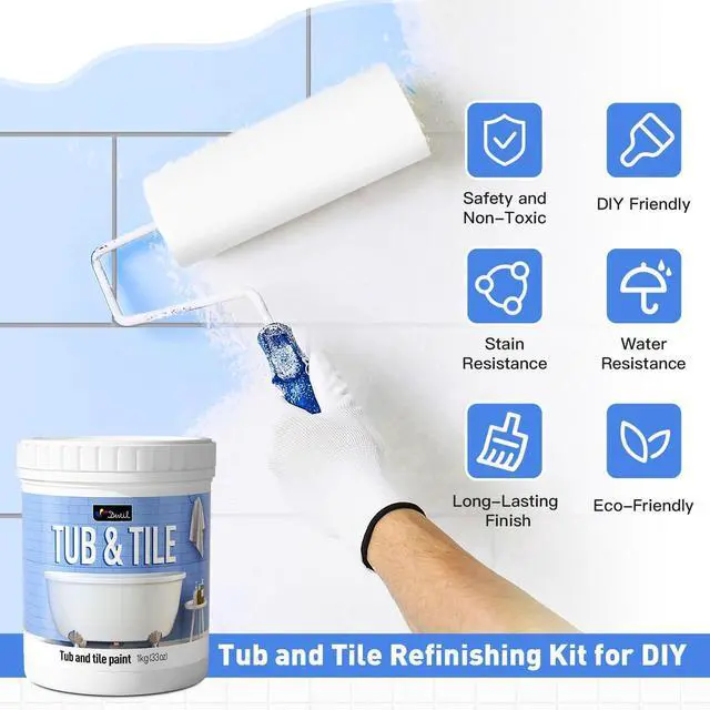 Alt view image 14 of 14 - Tile Paint, Tub and Tile Refinishing Kit with Tools, Water-based Bathtub Paint - Low Odor, Easy to Use, 25-30sq.ft, 16.5oz, Semi-Gloss White