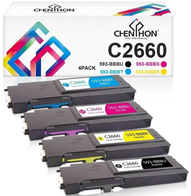 Alt view image 8 of 14 - C2660 Toner Cartridge Compatible for Dell C2660 C2660dn C2665dnf, 4 Pack | Replacement for Dell C2660dn C2660dnf Printer Ink 593-BBBU 593-BBBT 593-BBBS 593-BBBR