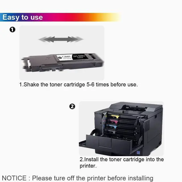 Alt view image 11 of 14 - C2660 Toner Cartridge Compatible for Dell C2660 C2660dn C2665dnf, 4 Pack | Replacement for Dell C2660dn C2660dnf Printer Ink 593-BBBU 593-BBBT 593-BBBS 593-BBBR