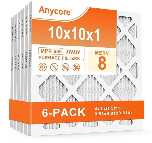 Alt view image 6 of 10 - 10x10x1 Air Filter 6 Pack MERV 8 | AC HVAC Furnace Pleated Filters for Home Office MPR 600 FPR 5 (Actual Size: 9.81x9.81x0.81 inch)