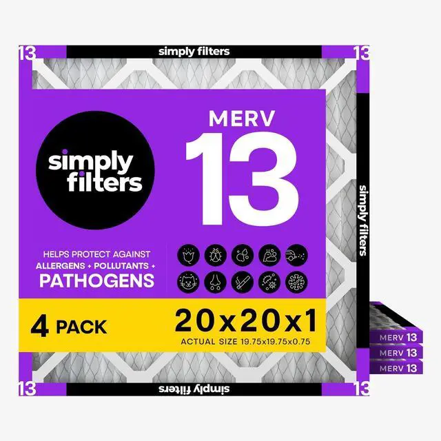 Alt view image 8 of 14 - 20x20x1 Air Filter, Merv 13, 4 Pack, For Home AC Furnace & HVAC (Actual Size: 19.75"x19.75"x0.75") DUST, Pet, & Allergy Control