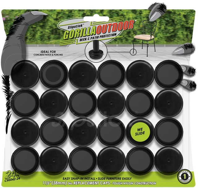 Alt view image 8 of 14 - Gorilla Outdoor 1-1/2 Inch Patio Chair Leg Caps for Wrought Iron Furniture (24 Pack) Floor Protecting Replacement Feet Glides for Metal Tables and Chairs, Nylon Sliders