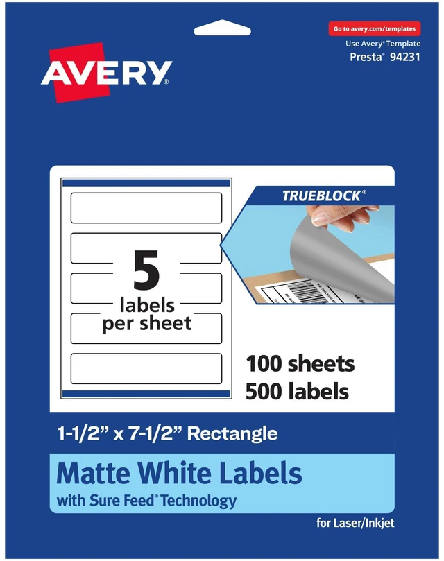 Alt view image 8 of 14 - TrueBlock Matte White Rectangle Labels, Sure Feed Technology, 1.5" x 7.5", 500 Matte White Labels, Print-to-The-Edge, Laser/Inkjet Printable, Great for Packaging and Product Merchandising