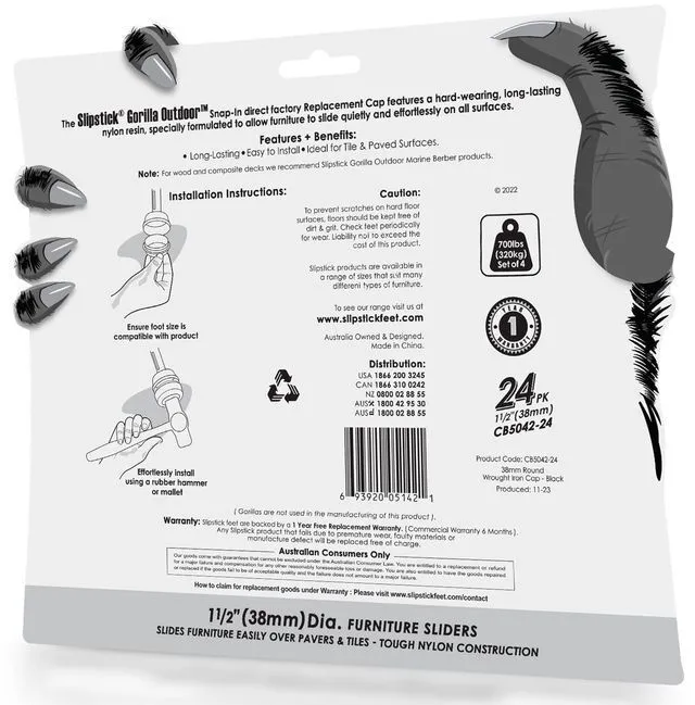 Alt view image 13 of 14 - Gorilla Outdoor 1-1/2 Inch Patio Chair Leg Caps for Wrought Iron Furniture (24 Pack) Floor Protecting Replacement Feet Glides for Metal Tables and Chairs, Nylon Sliders