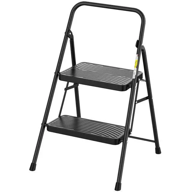Alt view image 8 of 14 - 2 Step Ladder, Step Stool with Wide Anti-Slip Pedal | Folding Step Stool with Convenient Handle for Home and Kitchen, Black