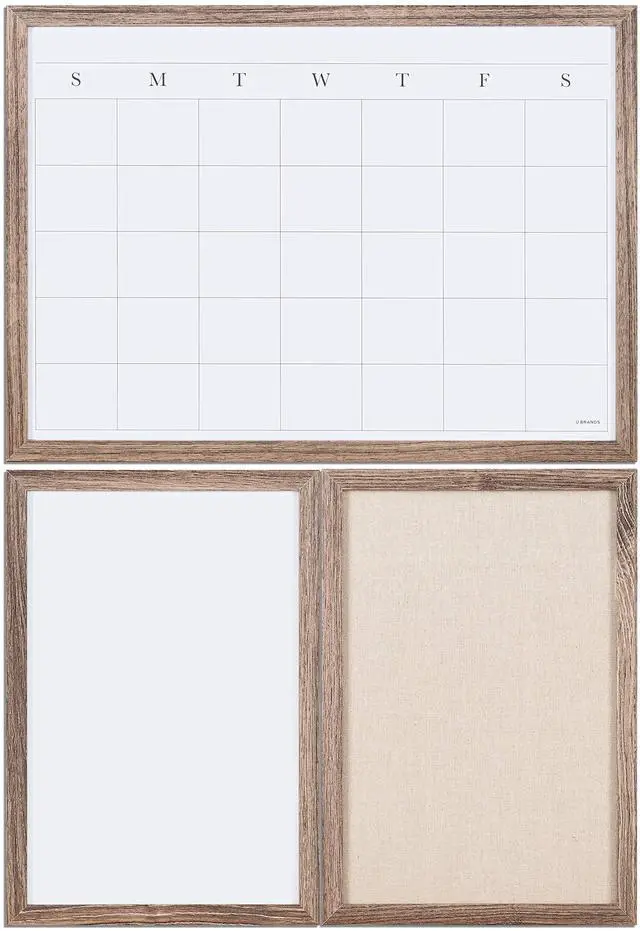 Alt view image 8 of 14 - Organization Center Kit, Rustic Wood Frame, Includes Magnetic Dry Erase Calendar, Magnetic Whiteboard, Linen Bulletin Board, Along with 6 Pins, 4 Markers, and 4 Magnets (4835U00-01)