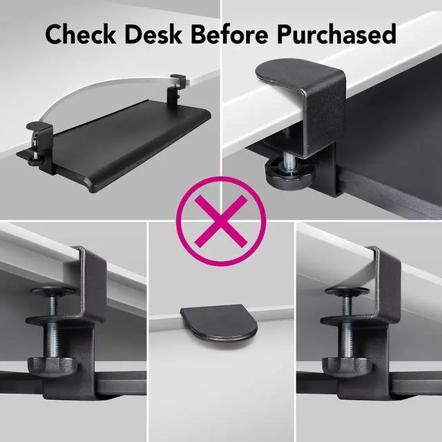Alt view image 14 of 14 - Under Desk Keyboard Tray, Large 27.5" x 12.2" Slide-Out Clamp-On Drawer with Steel C-Clamps, Ergonomic Platform Fits Full-Size Keyboard and Mouse, Tool-Free Installation, TAA-Compliant