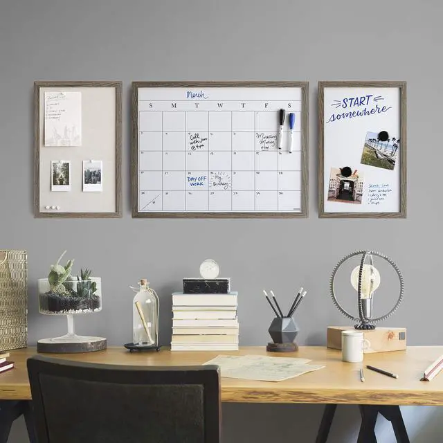 Alt view image 11 of 14 - Organization Center Kit, Rustic Wood Frame, Includes Magnetic Dry Erase Calendar, Magnetic Whiteboard, Linen Bulletin Board, Along with 6 Pins, 4 Markers, and 4 Magnets (4835U00-01)