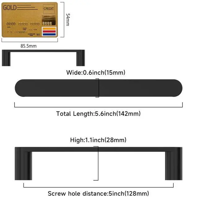 Alt view image 10 of 14 - 10 Pack Matte Black 5 Inch(128mm) Hole Centers Kitchen Cabinet Pulls Hardware Modern Kitchen Handles for Cabinets Cupboard Handles Drawer Pulls ZH0005