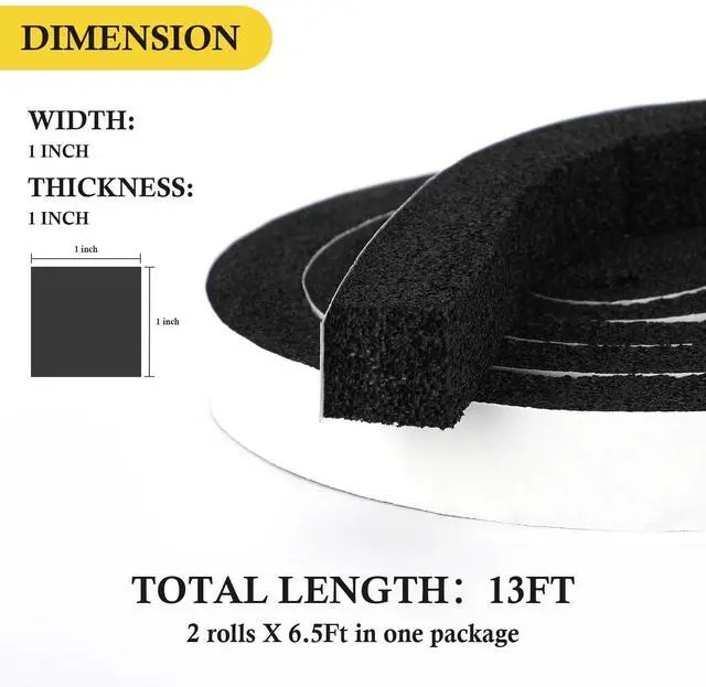Alt view image 12 of 14 - AC Window Seal Foam Tape, 1" x 1" Thick Foam Weather Strip, Black | High Resilience Foam Tape Seals Large Gaps Around Ac Windows and Doors, 6.5ft x 2 Rolls, Strong Adhesive, Install in Minutes