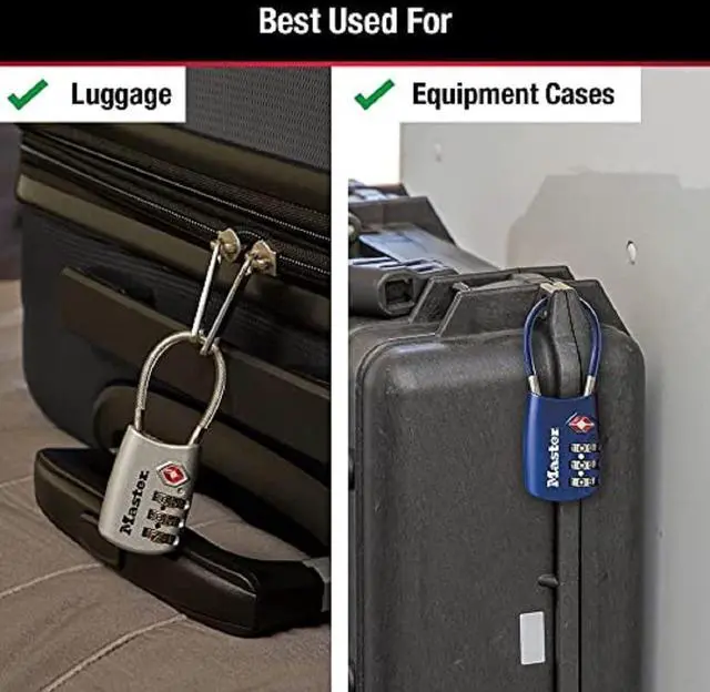 Alt view image 10 of 14 - TSA Approved Combination Luggage Lock, Assorted, 2-Pack 4688T | TSA Accepted Set Your Own Combination Luggage Cable Lock For Suitcases, Backpacks, Travel and Airport Security, 3-digit Lock