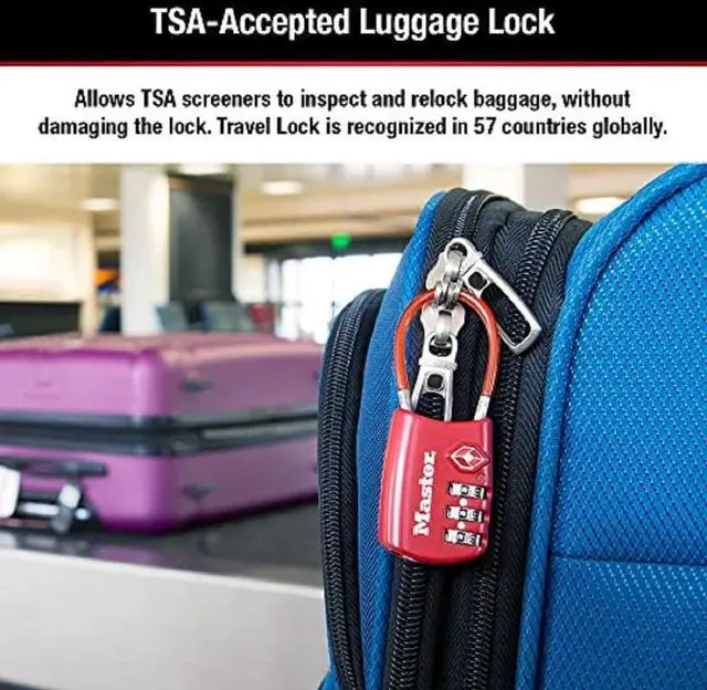 Alt view image 11 of 14 - TSA Approved Combination Luggage Lock, Assorted, 2-Pack 4688T | TSA Accepted Set Your Own Combination Luggage Cable Lock For Suitcases, Backpacks, Travel and Airport Security, 3-digit Lock
