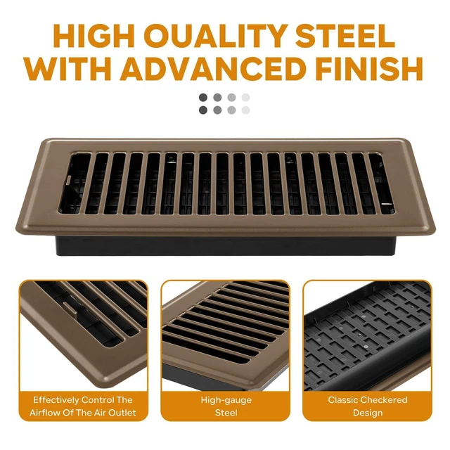 Alt view image 11 of 14 - Floor Register 4x10, Floor Vent Covers, Heavy Duty Steel Walkable Floor Vents, for Sidewall and Floor, Brown 10 Pack