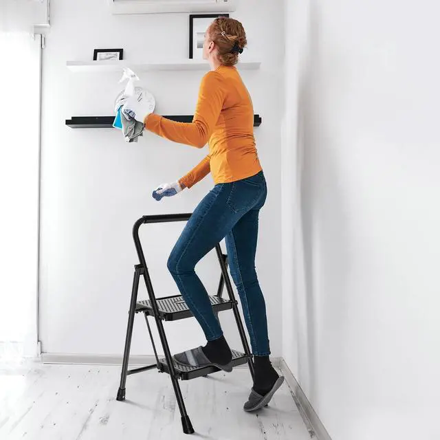 Alt view image 13 of 14 - 3 Step Ladder, Folding Step Stool for Adults with Safety Lock, Anti-Slip Design, Portable Foldable Ladder for Home Kitchen, Garage & Outdoor Use, Blue