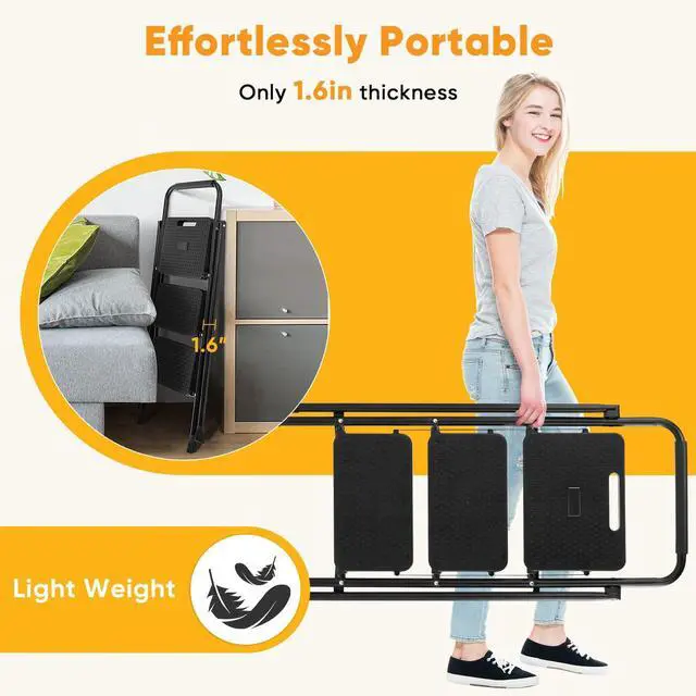 Alt view image 12 of 14 - Foldable 3 Step Stool Ladder, Collapsible Step Stool for Adults, Safety Lock & Anti-Slip Design, Portable Ladder for Household Kitchen Use, Black