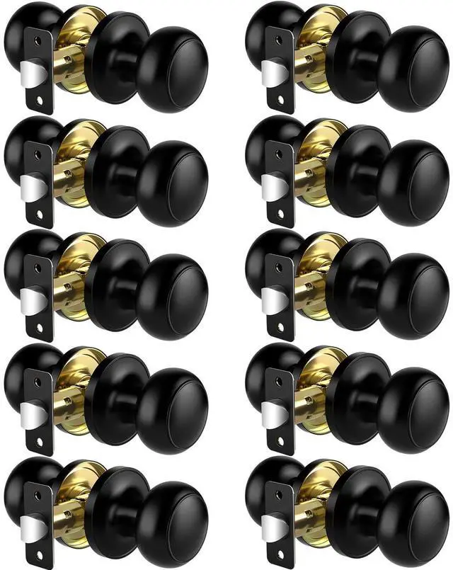 Alt view image 8 of 14 - Passage Door Knobs, 10 Pack Matte Black Door Knobs, Hallway Closet Non-Locking Interior Doorknobs, Round Door Handles Keyless Reversible for Left/Right Handed Doors