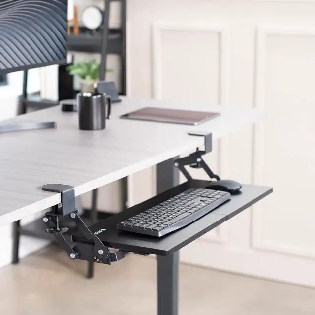 Alt view image 9 of 14 - Large Clamp-on 27 (33 Including Clamps) x 11 inch Computer Keyboard and Mouse Tray with 12 Setting Swinging Height Adjustment, Platform Drawer for Typing, Black, MOUNT-KB08V