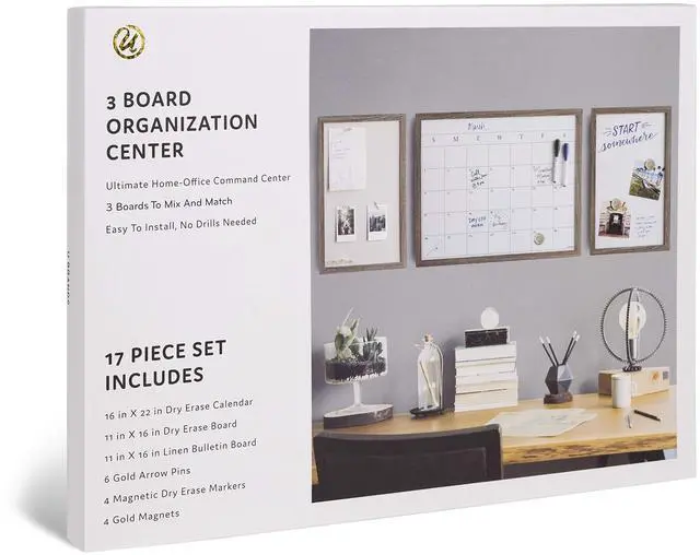 Alt view image 10 of 14 - Organization Center Kit, Rustic Wood Frame, Includes Magnetic Dry Erase Calendar, Magnetic Whiteboard, Linen Bulletin Board, Along with 6 Pins, 4 Markers, and 4 Magnets (4835U00-01)