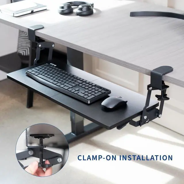 Alt view image 14 of 14 - Large Clamp-on 27 (33 Including Clamps) x 11 inch Computer Keyboard and Mouse Tray with 12 Setting Swinging Height Adjustment, Platform Drawer for Typing, Black, MOUNT-KB08V