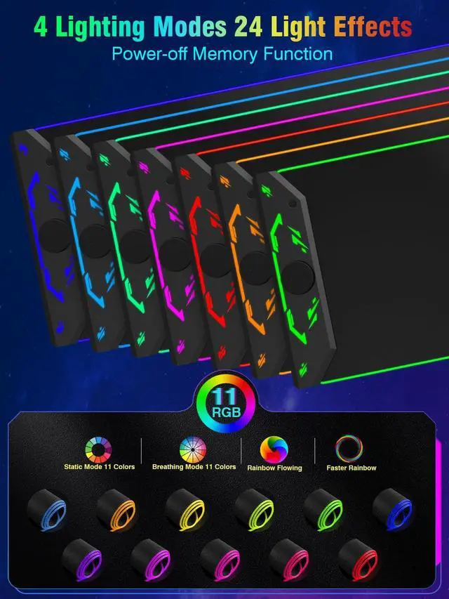 Alt view image 10 of 14 - Gaming Mouse Pad RGB, 35"x15.8" Large Keyboard Desk Mat with Magnetic Wireless Charging for iPhone, 24 Light Effects, Non-Slip Base, Waterproof Ultra-Smooth Surface, with Adapter, Black