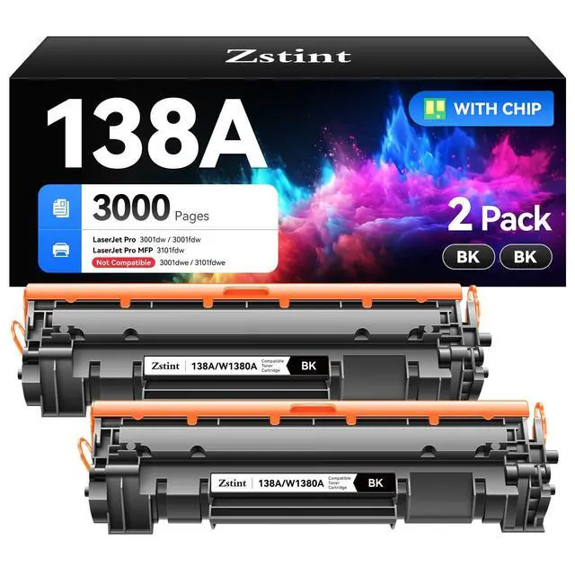 Alt view image 8 of 14 - 138A W1380A Black Toner Cartridge set 2-Pack High Yield with Chip Replacement for HP 138A W1380A 138X W1380X Cartridge Compatible with HP Laser Jet Pro 3001dw 3001fdw MFP 3101fdw Series Printer Toner