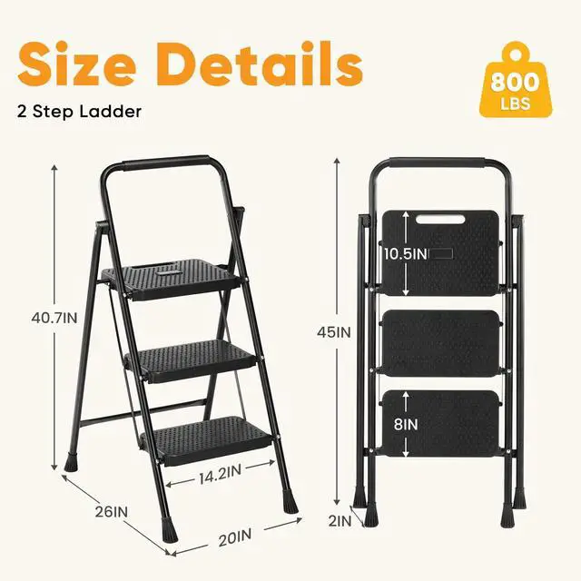 Alt view image 14 of 14 - Foldable 3 Step Stool Ladder, Collapsible Step Stool for Adults, Safety Lock & Anti-Slip Design, Portable Ladder for Household Kitchen Use, Black