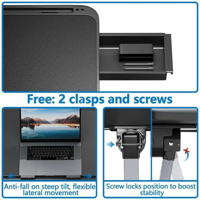 Alt view image 11 of 14 - Adjustable Lap Desk, Large Smooth Easy-Clean Wood Grain Desktop, Foldable Laptop Bed Tray Table with Storage Drawer, Portable Laptop Stand Fits 17" Laptop Desk for Bed Couch Floor (Black)