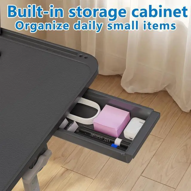 Alt view image 13 of 14 - Adjustable Lap Desk, Large Smooth Easy-Clean Wood Grain Desktop, Foldable Laptop Bed Tray Table with Storage Drawer, Portable Laptop Stand Fits 17" Laptop Desk for Bed Couch Floor (Black)