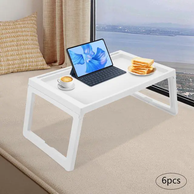 Alt view image 9 of 14 - 6PCS Bed Tray Tables, Foldable Laptop Desk Portable Breakfast Lap Desks Serving Food Trays with Foldable Legs for Eating, Sofa, Bed, Studying and Working (White)