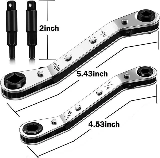 Alt view image 10 of 14 - HVAC Service Wrench,3/16"-3/8" 5/16" x 1/4"Valve Wrench with Hex Adapter | HVAC Tools, Dual Head Ratchet Design, 4 Size Valve Wrench, Hex Bit Adapter Kit, AC Refrigeration Repair