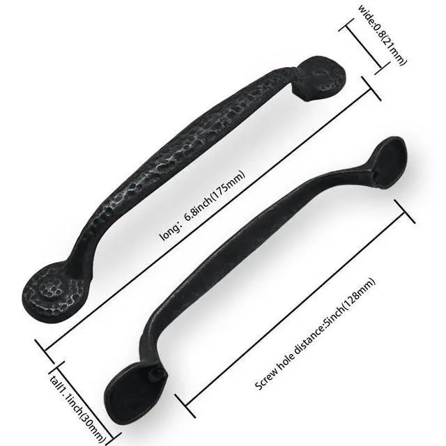 Alt view image 10 of 10 - 10 Pack Rustic Black Hammered Cabinet Pulls - Vintage Kitchen Cabinet Hardware, 5 Inch (128mm) Hole Center