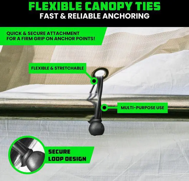 Alt view image 13 of 14 - Bungee Cords with Hooks (28-Piece) - Heavy Duty Outdoor Assorted | Assorted Sizes Short to Long. Color Coded. 4 Tarp Clips, Ball Bungees & Drawstring Bag. UV & Weather Resistant