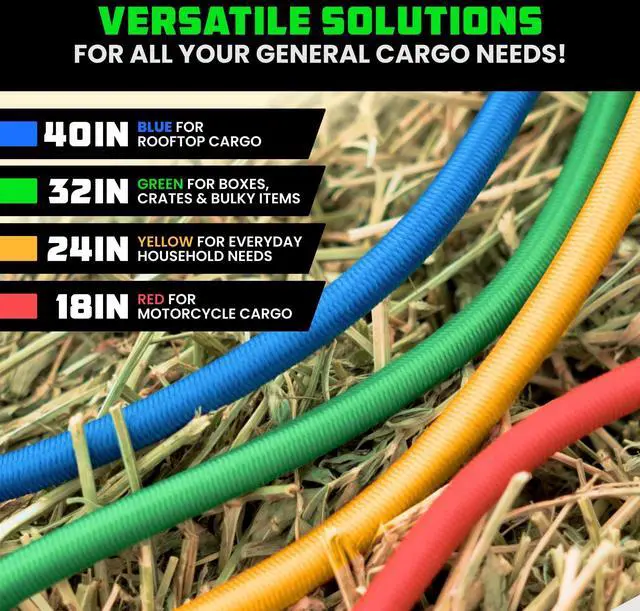 Alt view image 11 of 14 - Bungee Cords with Hooks (28-Piece) - Heavy Duty Outdoor Assorted | Assorted Sizes Short to Long. Color Coded. 4 Tarp Clips, Ball Bungees & Drawstring Bag. UV & Weather Resistant