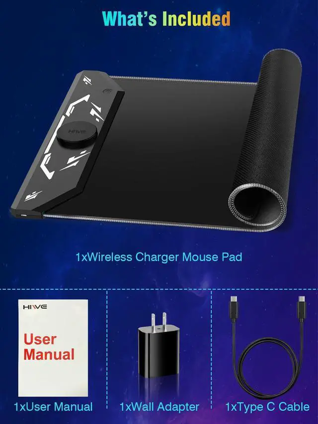 Alt view image 14 of 14 - Gaming Mouse Pad RGB, 35"x15.8" Large Keyboard Desk Mat with Magnetic Wireless Charging for iPhone, 24 Light Effects, Non-Slip Base, Waterproof Ultra-Smooth Surface, with Adapter, Black